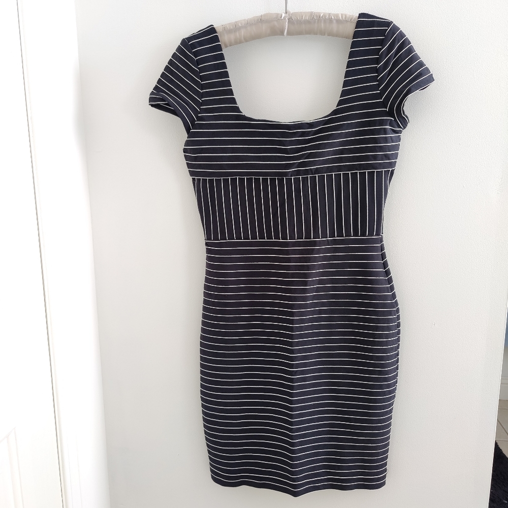 Vintage Ikito bodycon black with white pinstripes dress
